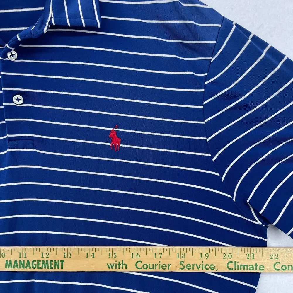 POLO RALPH LAUREN Shirt Mens L Striped Polo Golf Performance Short Sleeve Blue